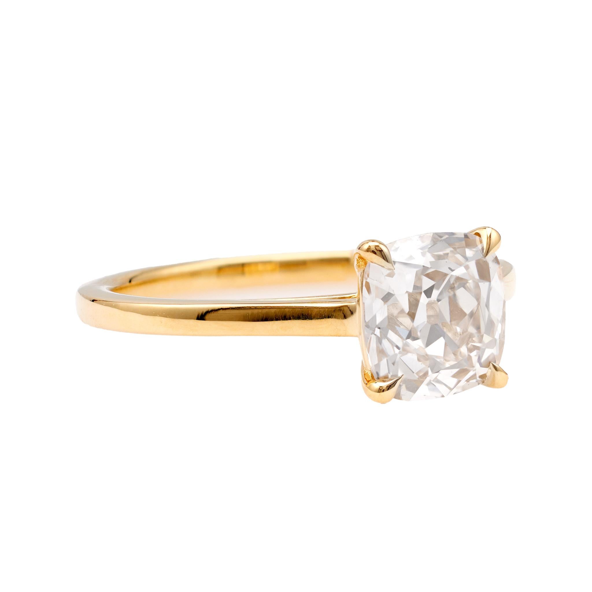 GIA 1.83 Carat Old Mine Cut Diamond 18k Yellow Gold Solitaire Ring For Sale 1
