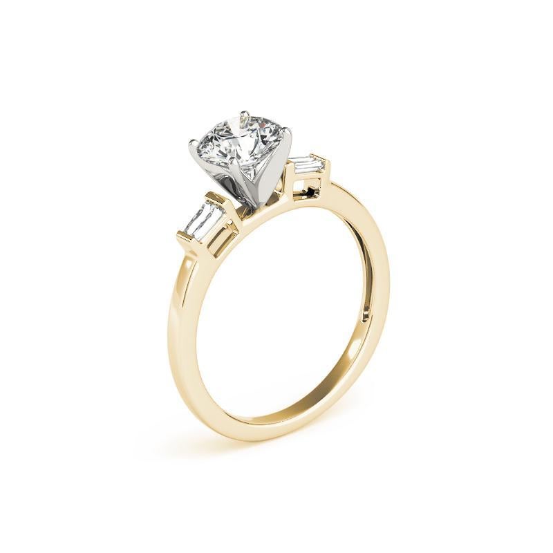 Bague en or jaune GIA de 1,83 ct de diamants ronds solitaires et baguettes en canal Pour femmes en vente