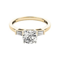 GIA 1.83ct Round Solitaire & Channel Baguette 18K Yellow Gold Diamond Ring