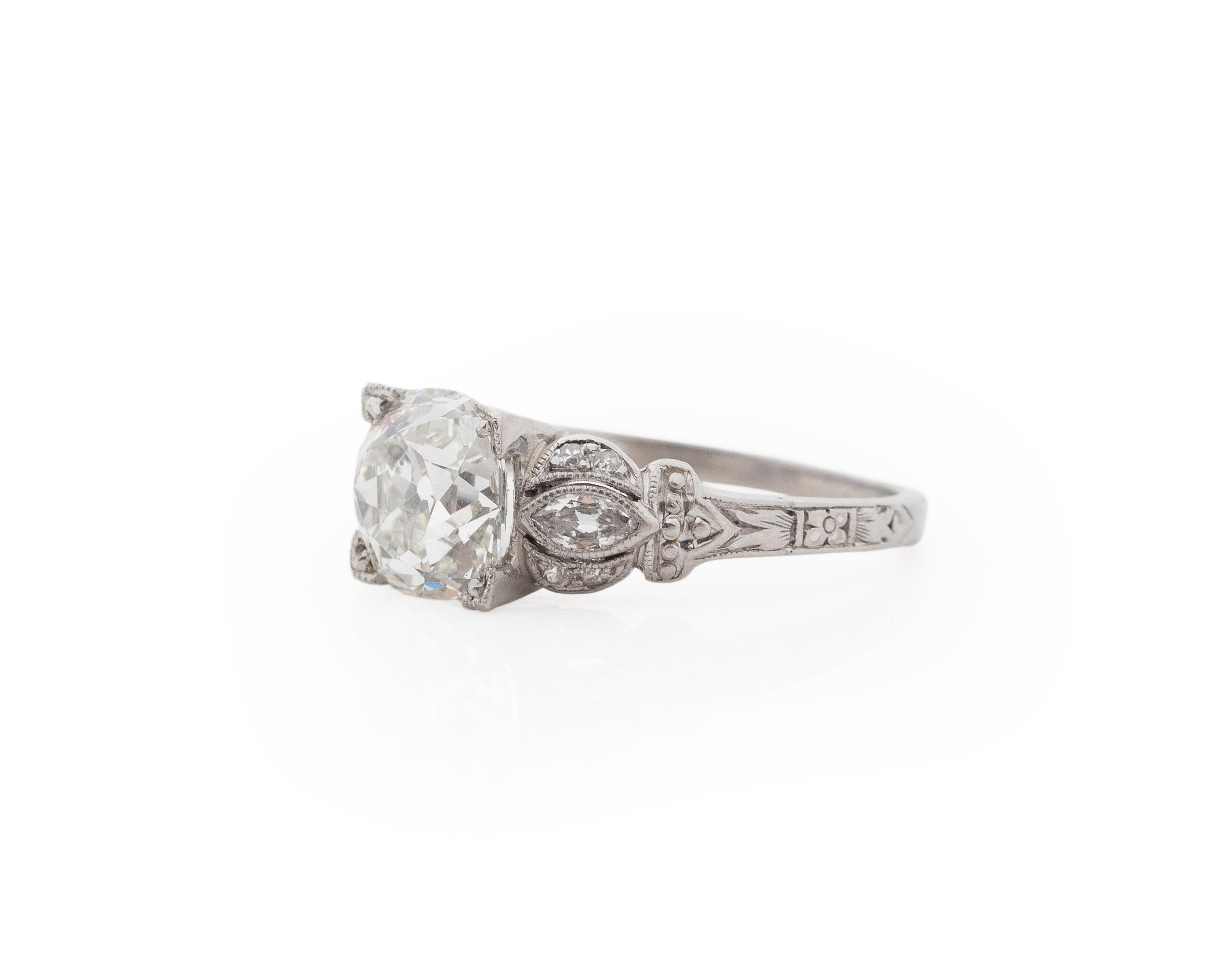 Old Mine Cut GIA 1.84 Carat Art Deco Platinum Diamond Engagement Ring VEG#2277 For Sale