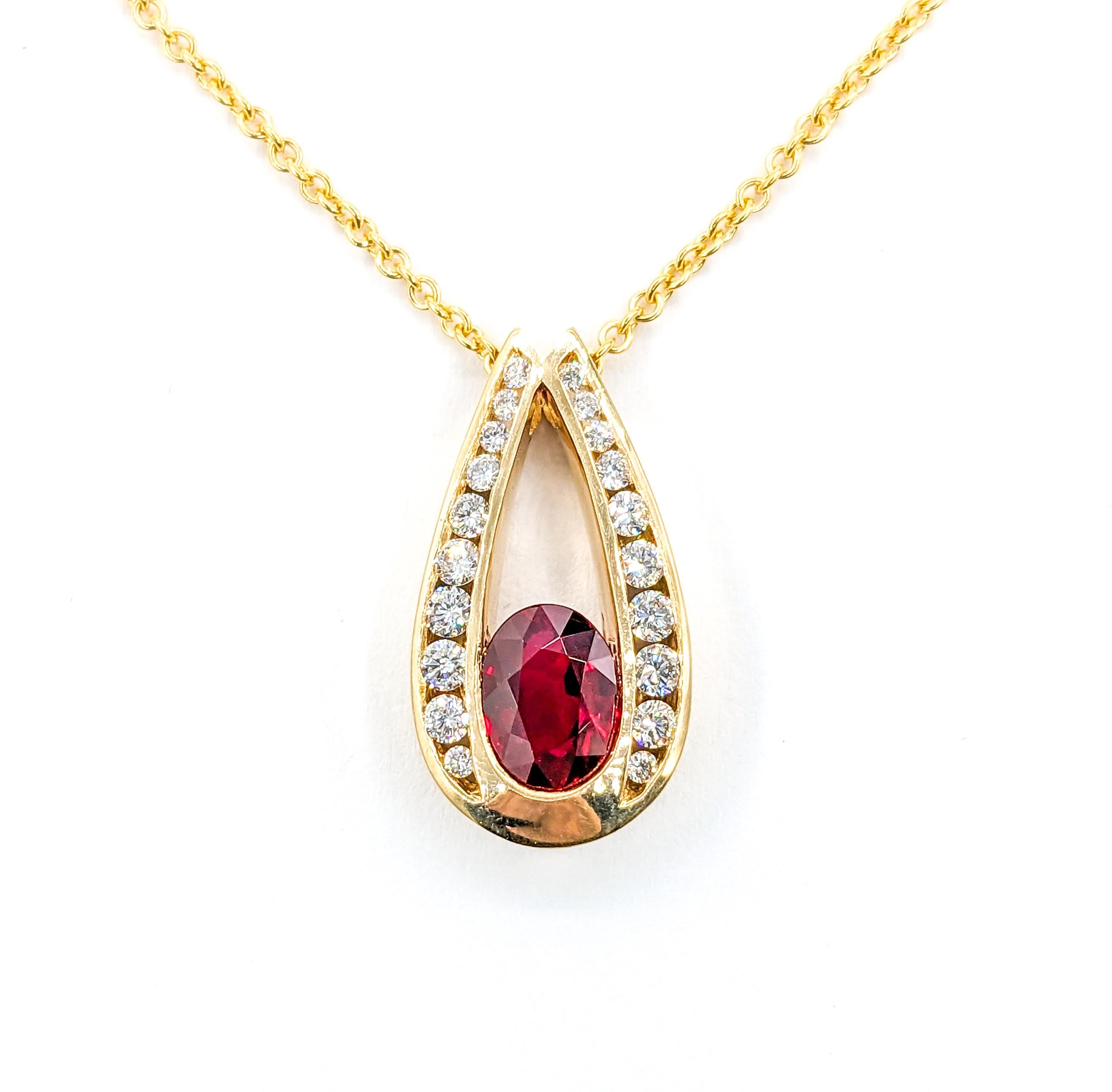 Contemporary GIA 1.84ct Pigeons Blood Natural Burmese Ruby & Diamond Pendant With Chain For Sale