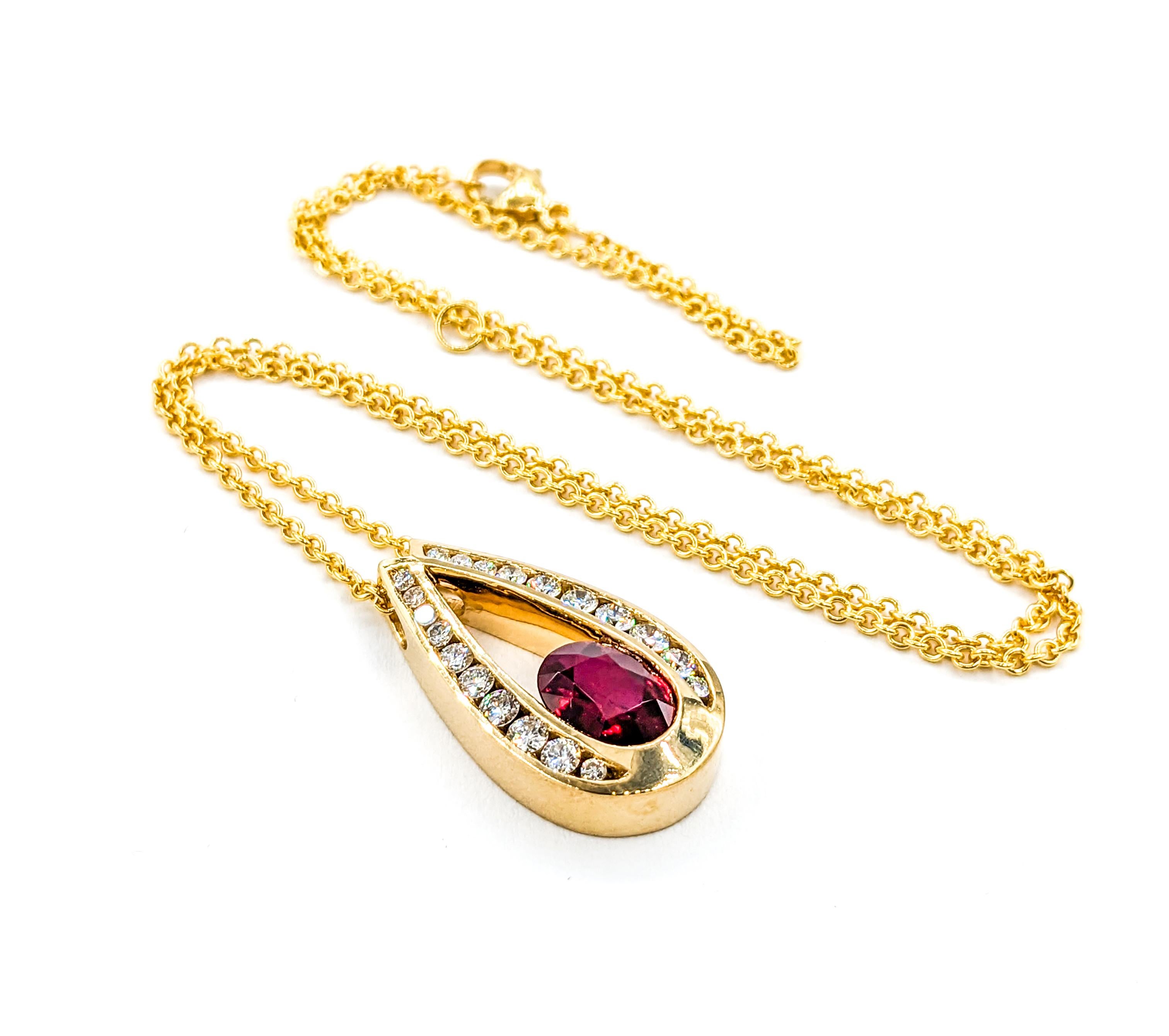 GIA 1.84ct Pigeons Blood Natural Burmese Ruby & Diamond Pendant With Chain In Excellent Condition For Sale In Bloomington, MN