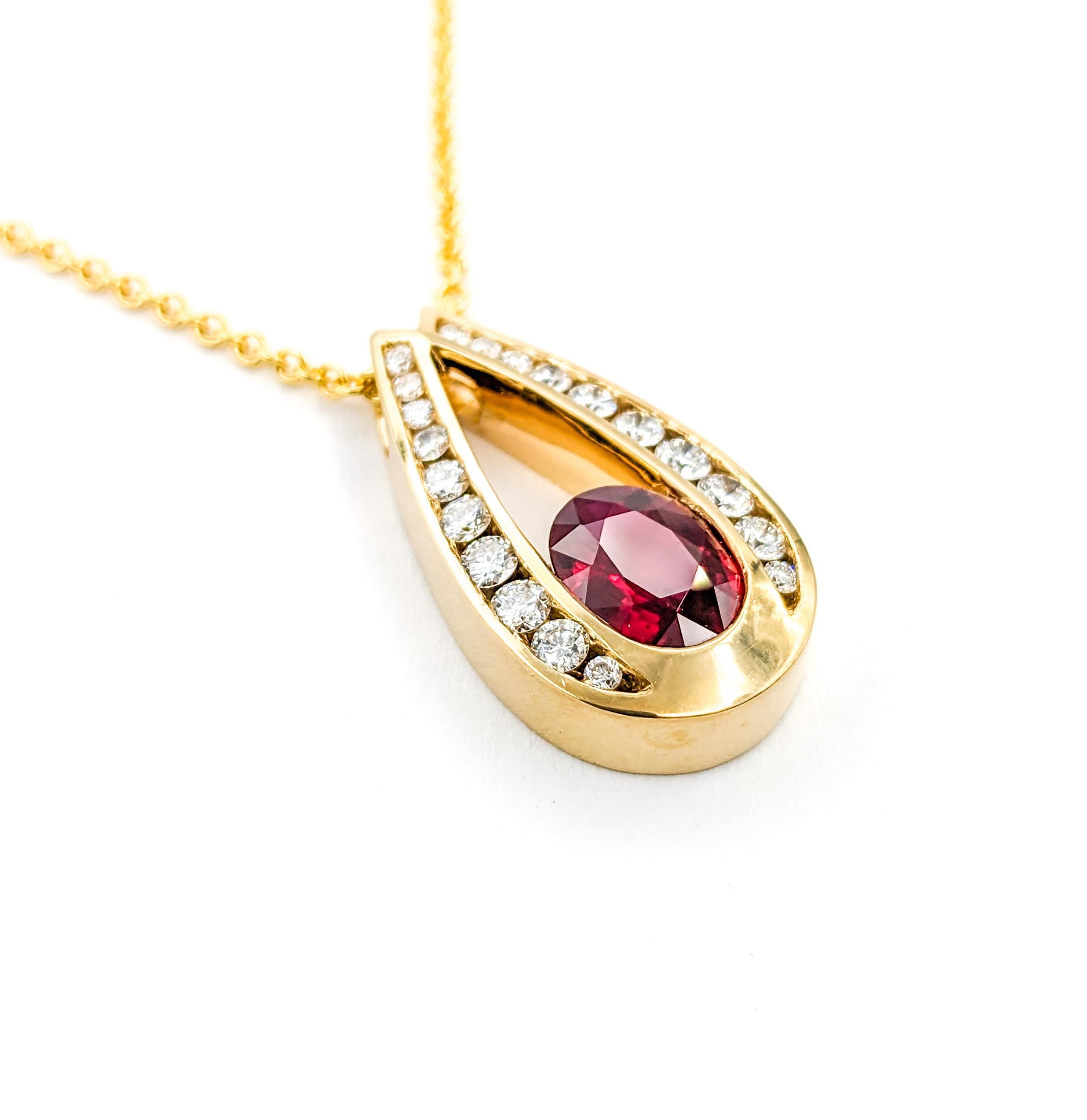 GIA 1.84ct Pigeons Blood Natural Burmese Ruby & Diamond Pendant With Chain For Sale 2