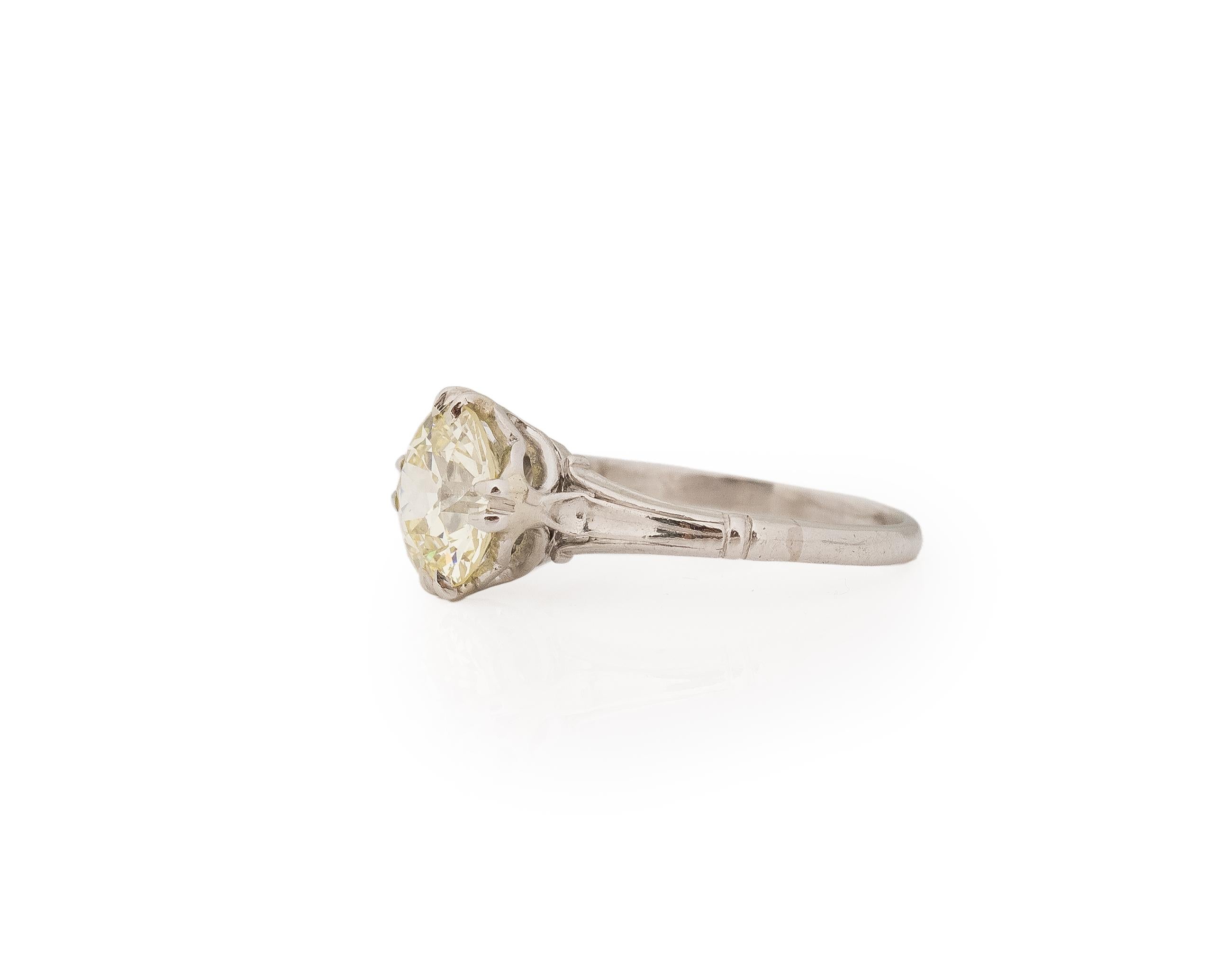 Edwardian GIA 1.86 Carat Total Weight Art Deco Diamond Platinum Engagement Ring For Sale