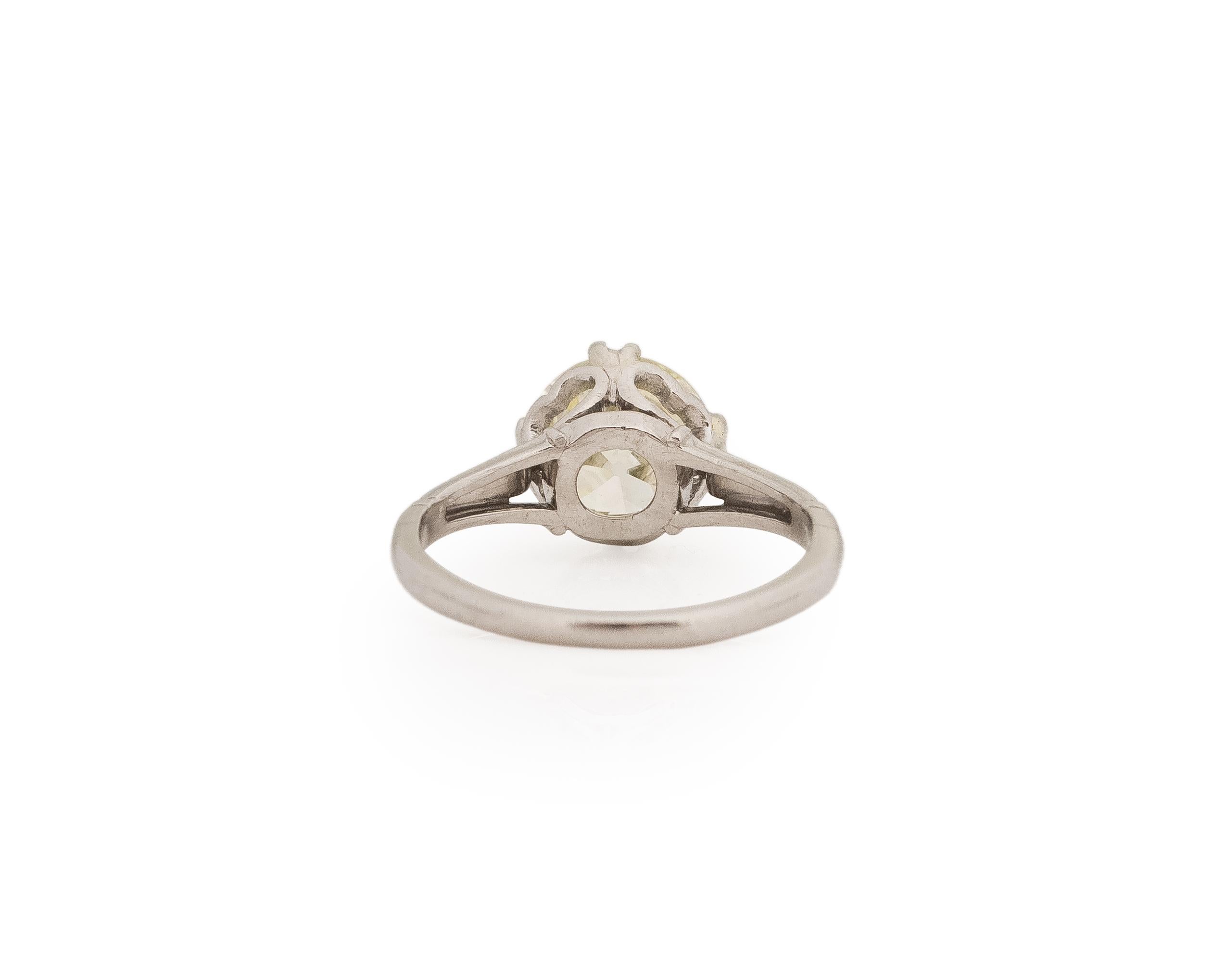 Old European Cut GIA 1.86 Carat Total Weight Art Deco Diamond Platinum Engagement Ring For Sale