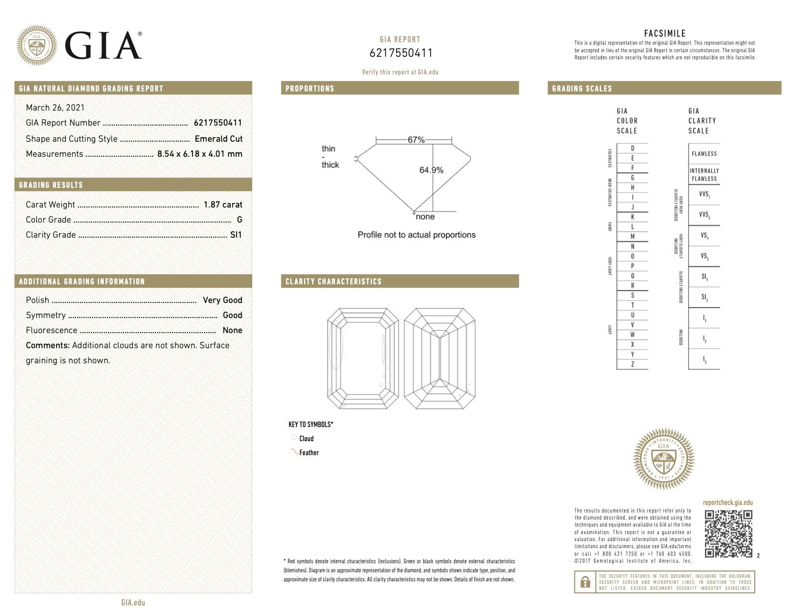 GIA 1,87 Karat Smaragdschliff Diamant 18 Karat Gold Solitär Verlobungsring 1