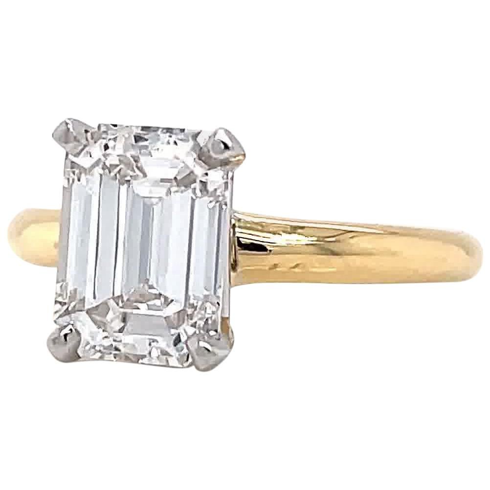GIA 1,87 Karat Smaragdschliff Diamant 18 Karat Gold Solitär Verlobungsring