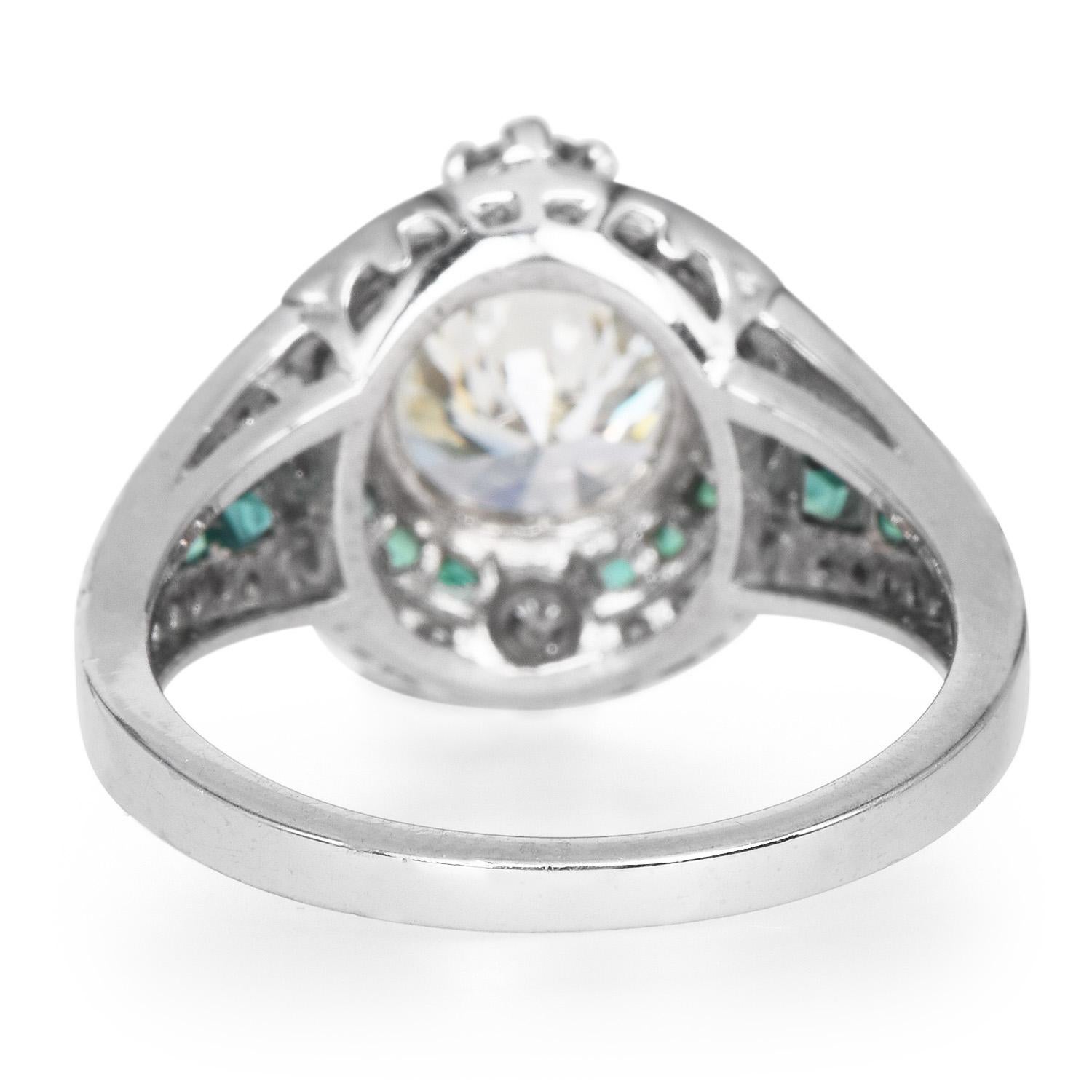 Women's GIA 1.87cts Diamond Emerald Platinum Deco Halo Cocktail Engagement Ring