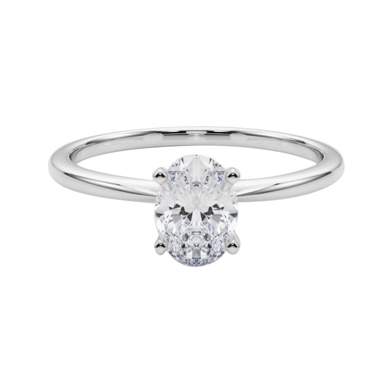 GIA 1,88ct Oval Slim Band Prong Set Solitaire in oro bianco 18K Diamond Ring