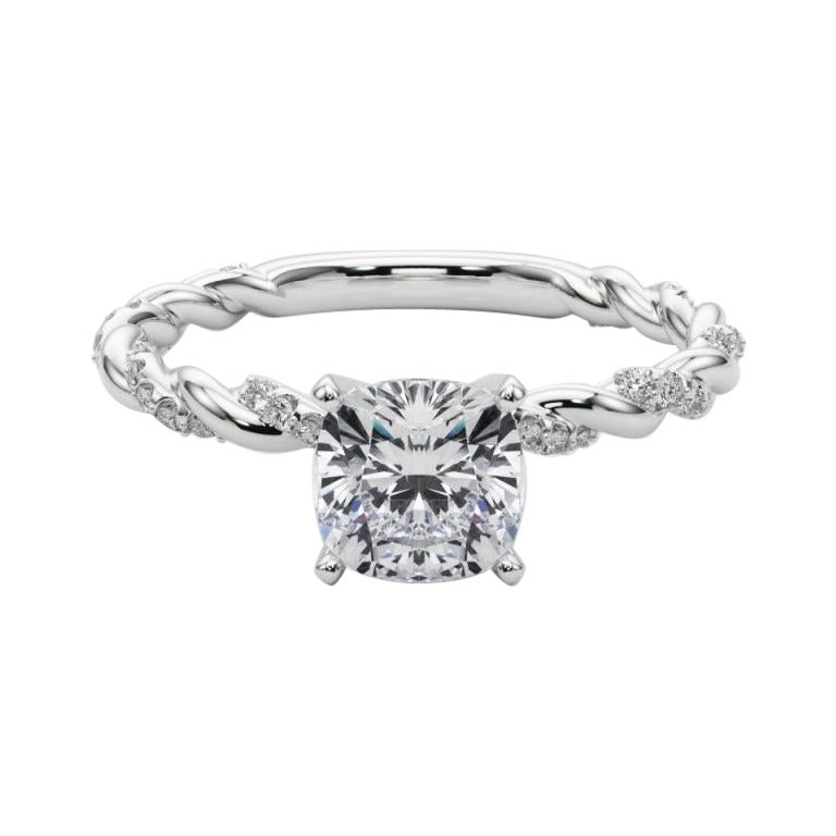 GIA 1,8ct Cushion Micro Pave Twisted Braid Band Anello con diamanti in oro bianco 18K