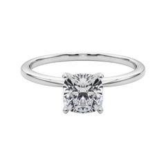 GIA 1.8ct Cushion Prong Set Solitaire Slim Band 18K White Gold Anillo de diamantes