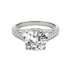 GIA 1.8ct Cushion Scrolling Ribbon Pave Cathedral Diamond Ring