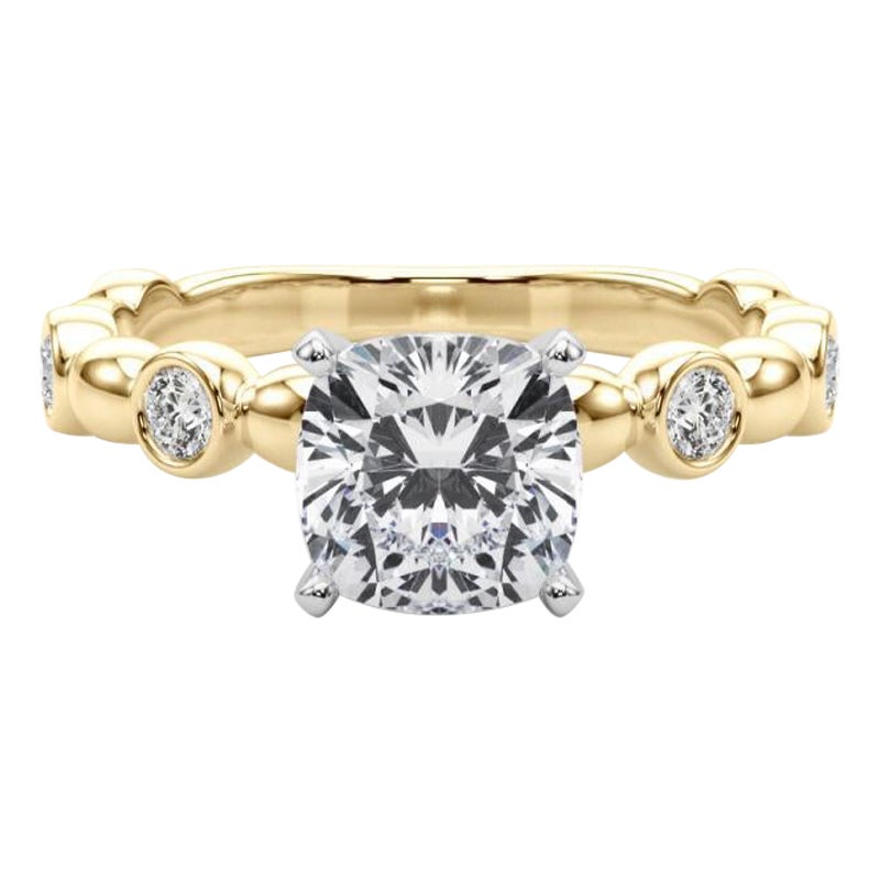 GIA 1.8ct Cushion Side Stone Bezel Band Solitaire Yellow Gold Diamond Ring