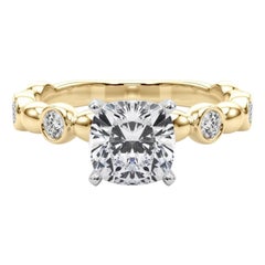 GIA 1.8ct Cushion Side Stone Bezel Band Solitaire Yellow Gold Diamond Ring