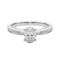 GIA Anello con diamante ovale classico solitario antico inciso in oro bianco da 1.8 ct.