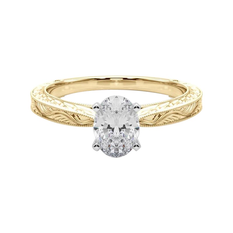 GIA Anello con diamante ovale classico solitario antico inciso in oro giallo da 1.8 carati