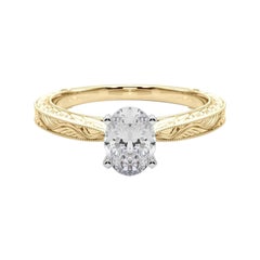 GIA Anello con diamante ovale classico solitario antico inciso in oro giallo da 1.8 carati