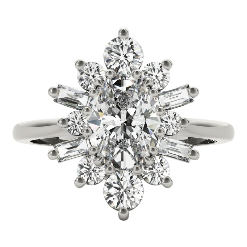 GIA 1.8ct Ovale Fiocco di Neve Fiore a grappolo  Anello con diamante