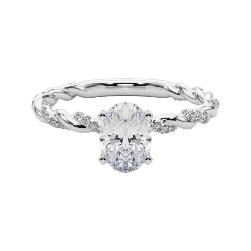 GIA 1.8ct Micro Pave ovale con fascia a treccia intrecciata  Anello con diamante
