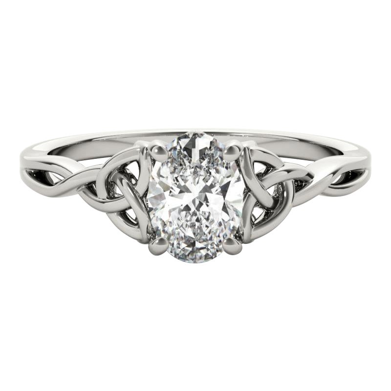 GIA 1,8ct Solitario ovale traforato con nodo celtico in oro bianco 18 carati