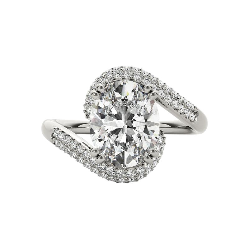 GIA 1.8ct Oval Solitaire
Pave Curved Shank 18K White Gold Diamond Ring