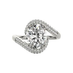 GIA 1.8ct Oval Solitaire & Pave Curved Shank 18K White Gold Diamond Ring