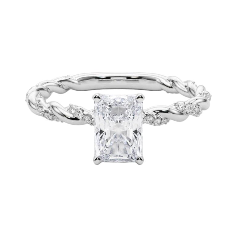 GIA 1,8ct Radiant Micro Pave Twisted Braid Band in oro bianco 18K Diamond Ring