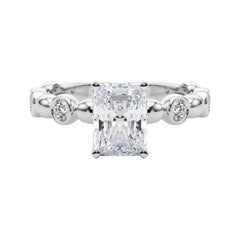 GIA 1.8ct Radiant Side Stone Bezel Band Solitaire Diamond Ring