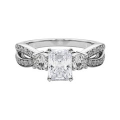 GIA 1.8ct Radiant Three-Stone Split Shank Pave 18K White Gold Diamond Ring