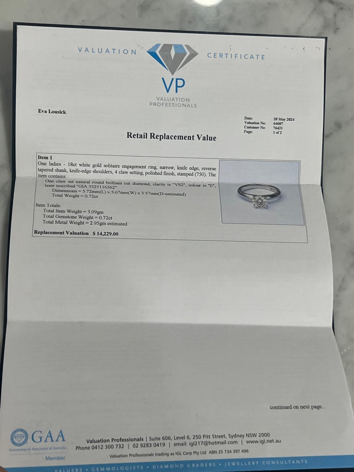 GIA 18ct White Gold Diamond Engagement Ring 0.72ct For Sale 1