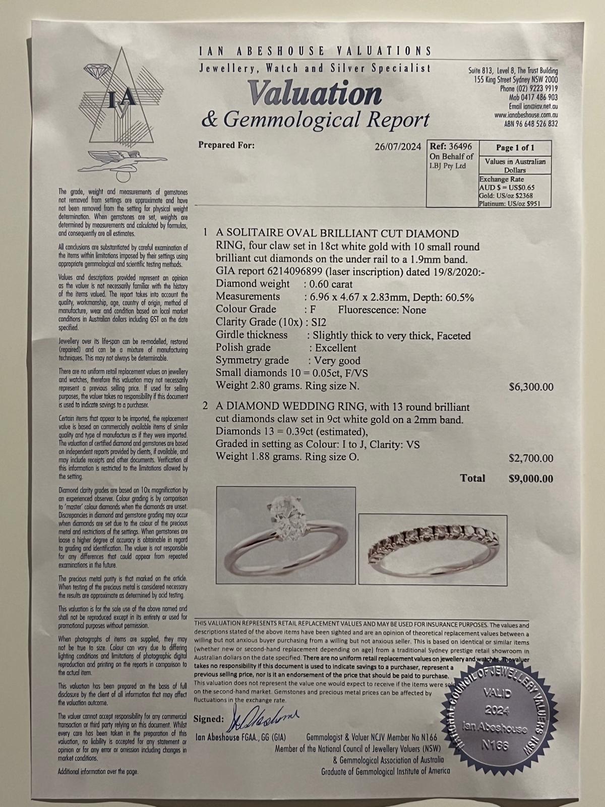 GIA 18ct White Gold Diamond Engagement Ring Set 1.04ct For Sale 3