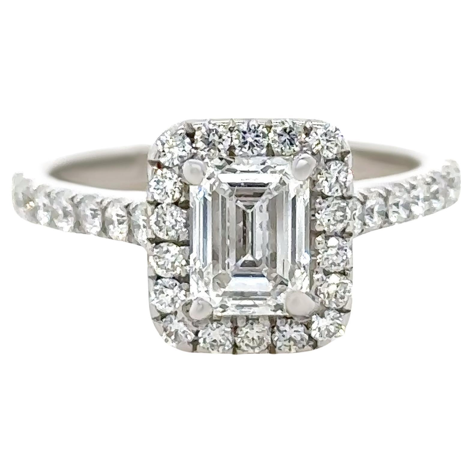 GIA 18ct White Gold Emerald Cut Diamond Engagement Ring 1.59ct For Sale
