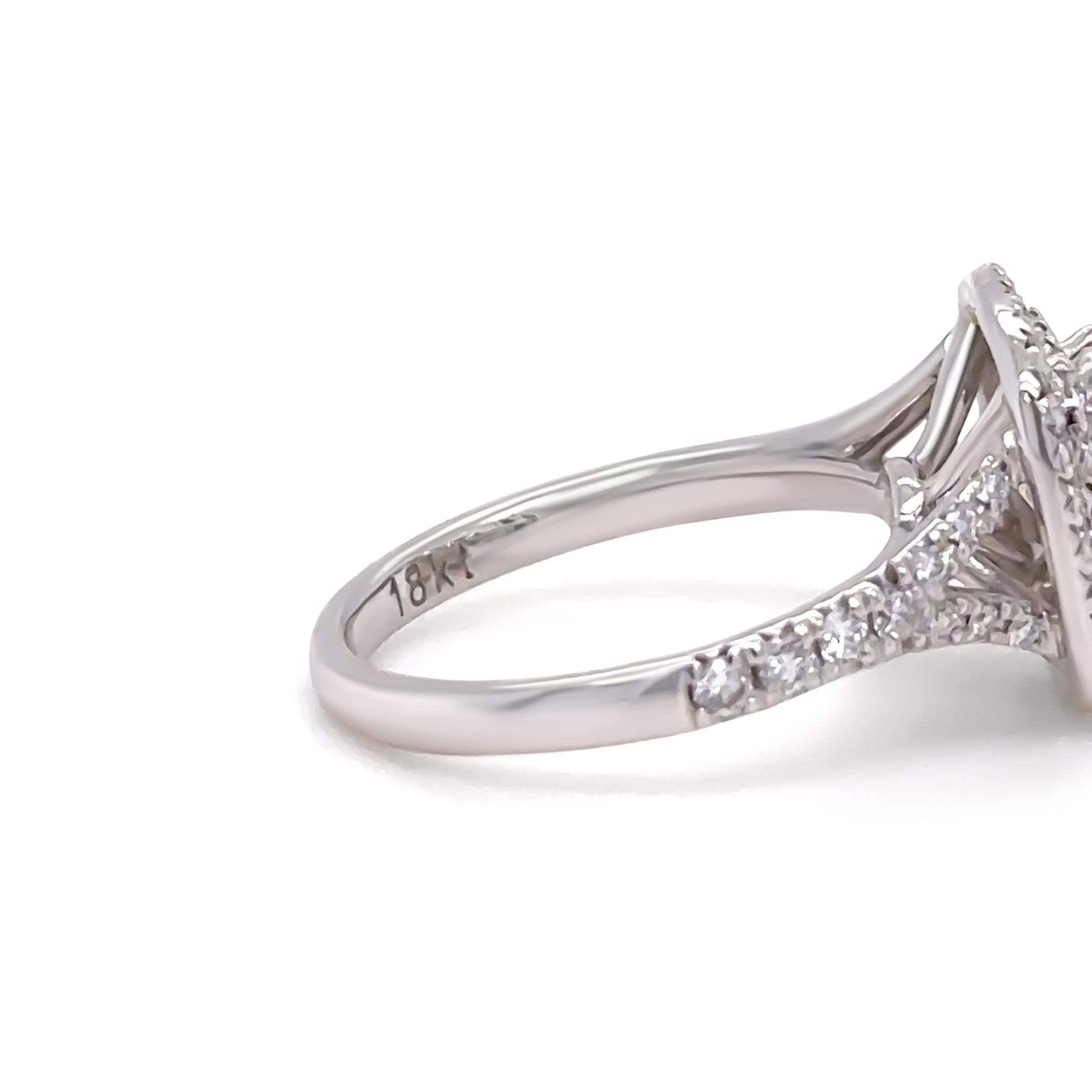 GIA 18ct White Gold Emerald Cut Diamond Halo Ring 2.15ct 5.20g In Excellent Condition For Sale In SYDNEY, NSW