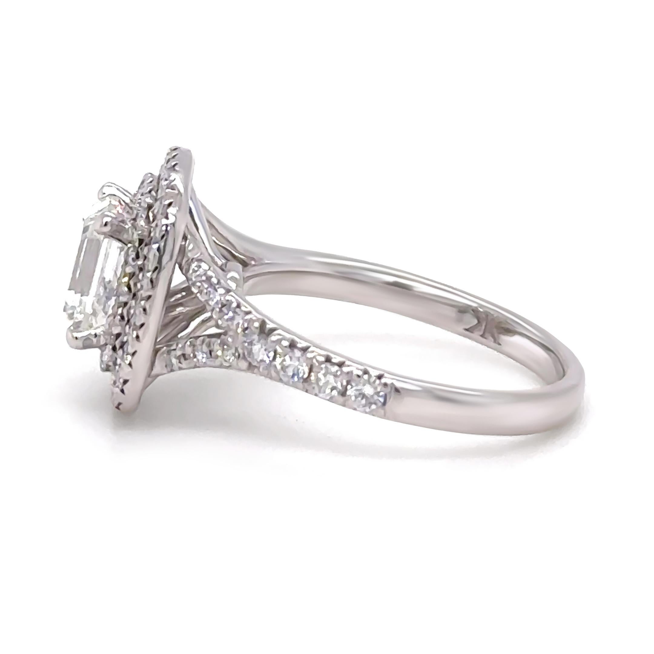 Women's GIA 18ct White Gold Emerald Cut Diamond Halo Ring 2.15ct 5.20g For Sale