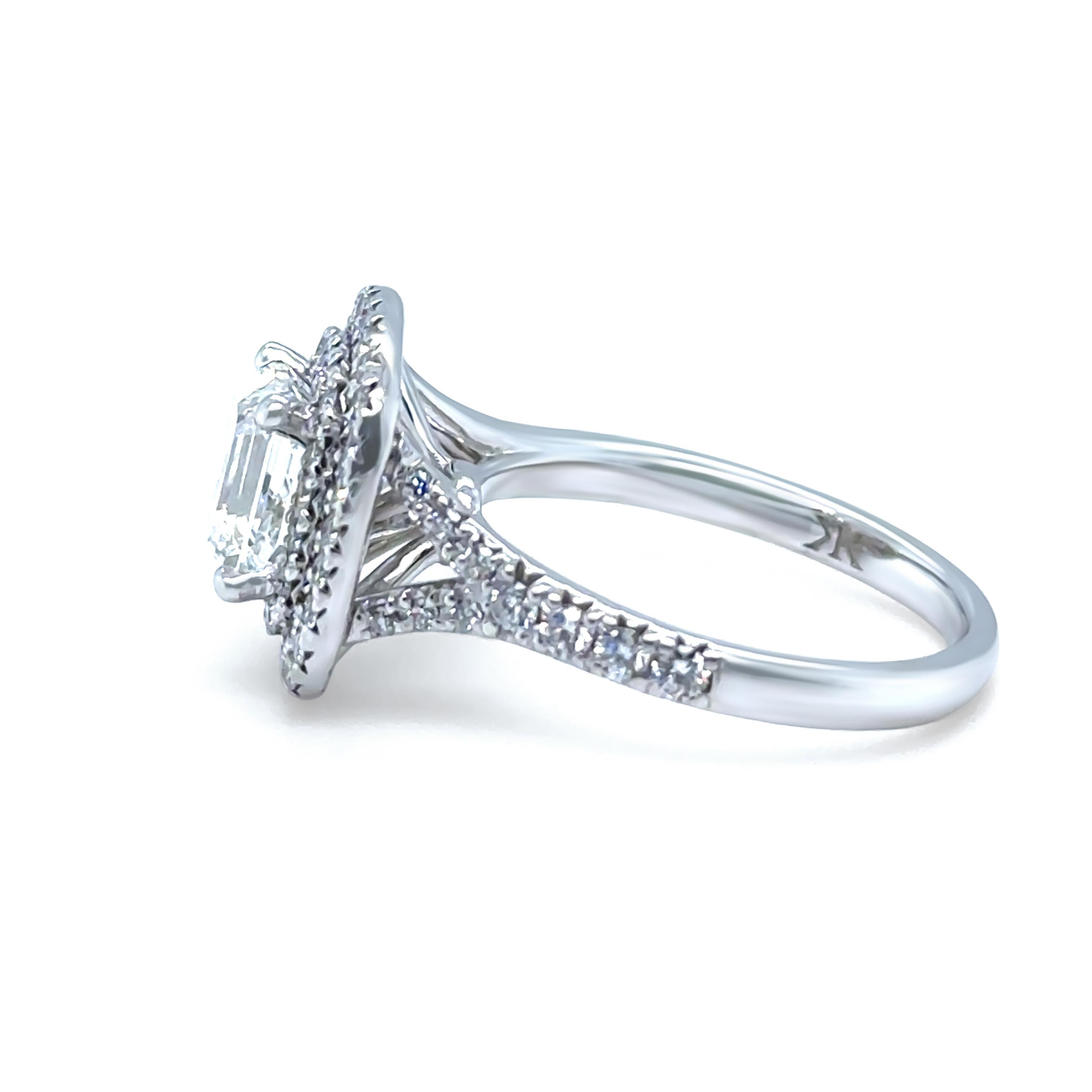 GIA 18ct White Gold Emerald Cut Diamond Halo Ring 2.15ct 5.20g For Sale 3