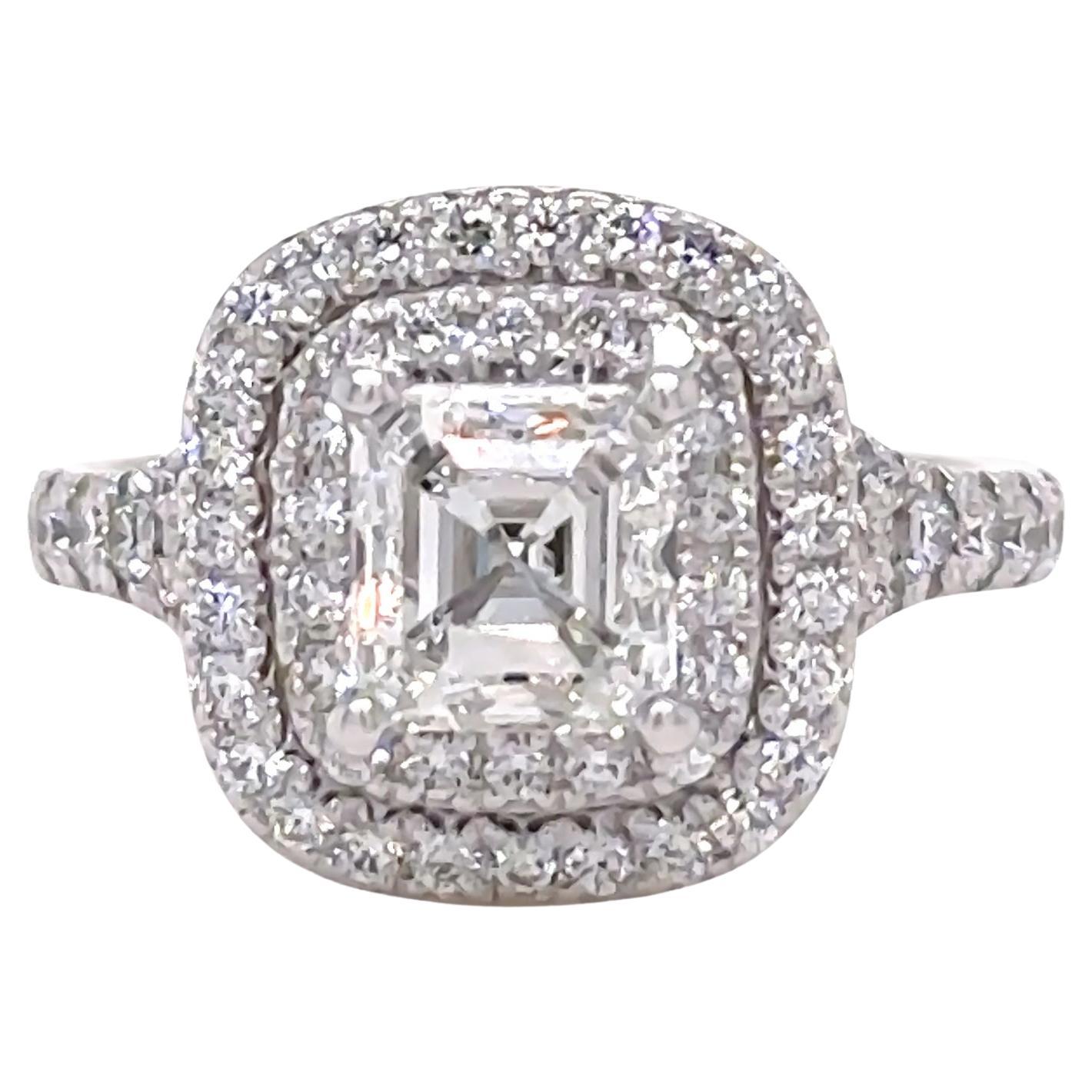 GIA 18ct White Gold Emerald Cut Diamond Halo Ring 2.15ct 5.20g For Sale