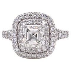 GIA 18ct White Gold Emerald Cut Diamond Halo Ring 2.15ct 5.20g