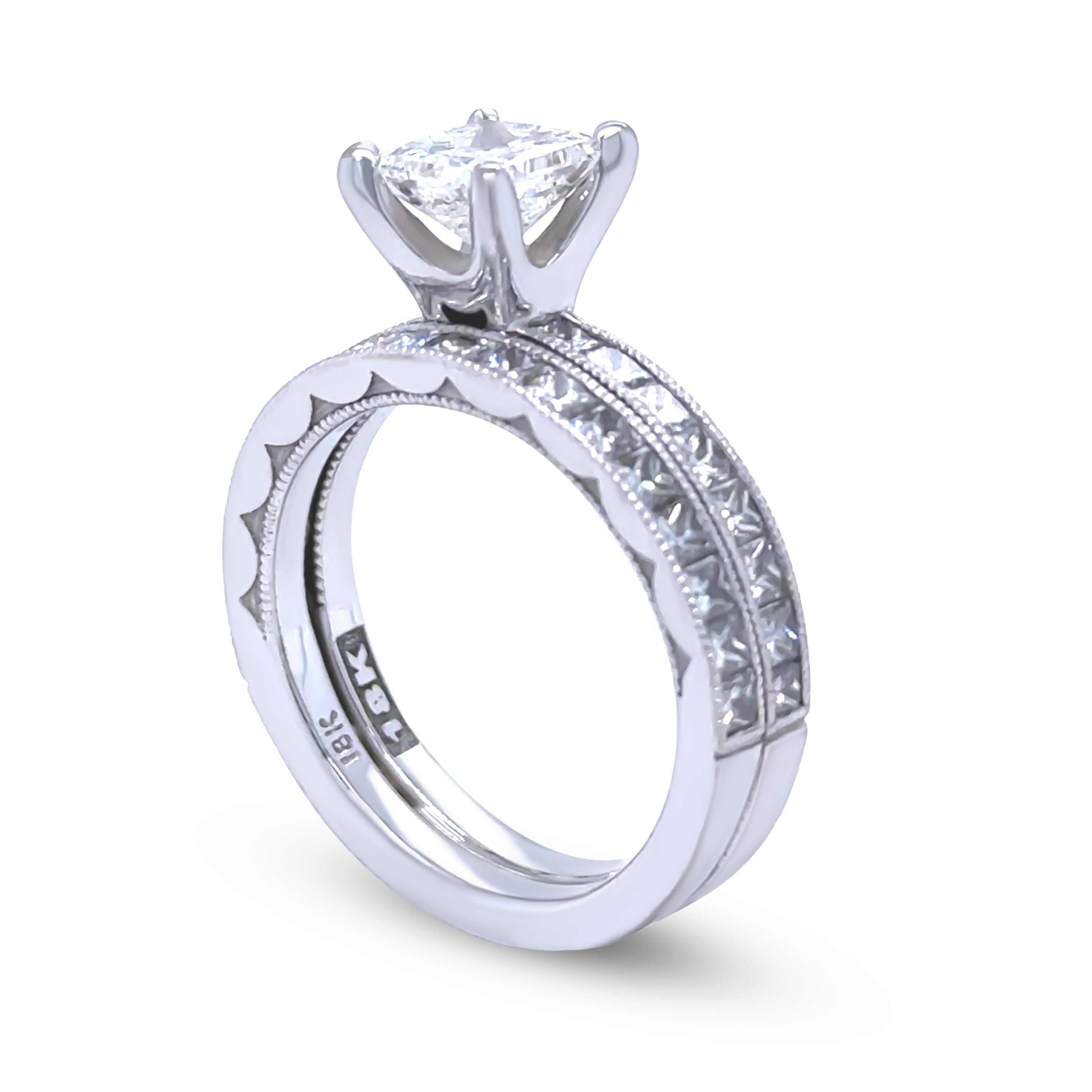 GIA Bague de fiançailles en or blanc 18ct diamant taille princesse 1.72ct 6.55g Pour femmes en vente