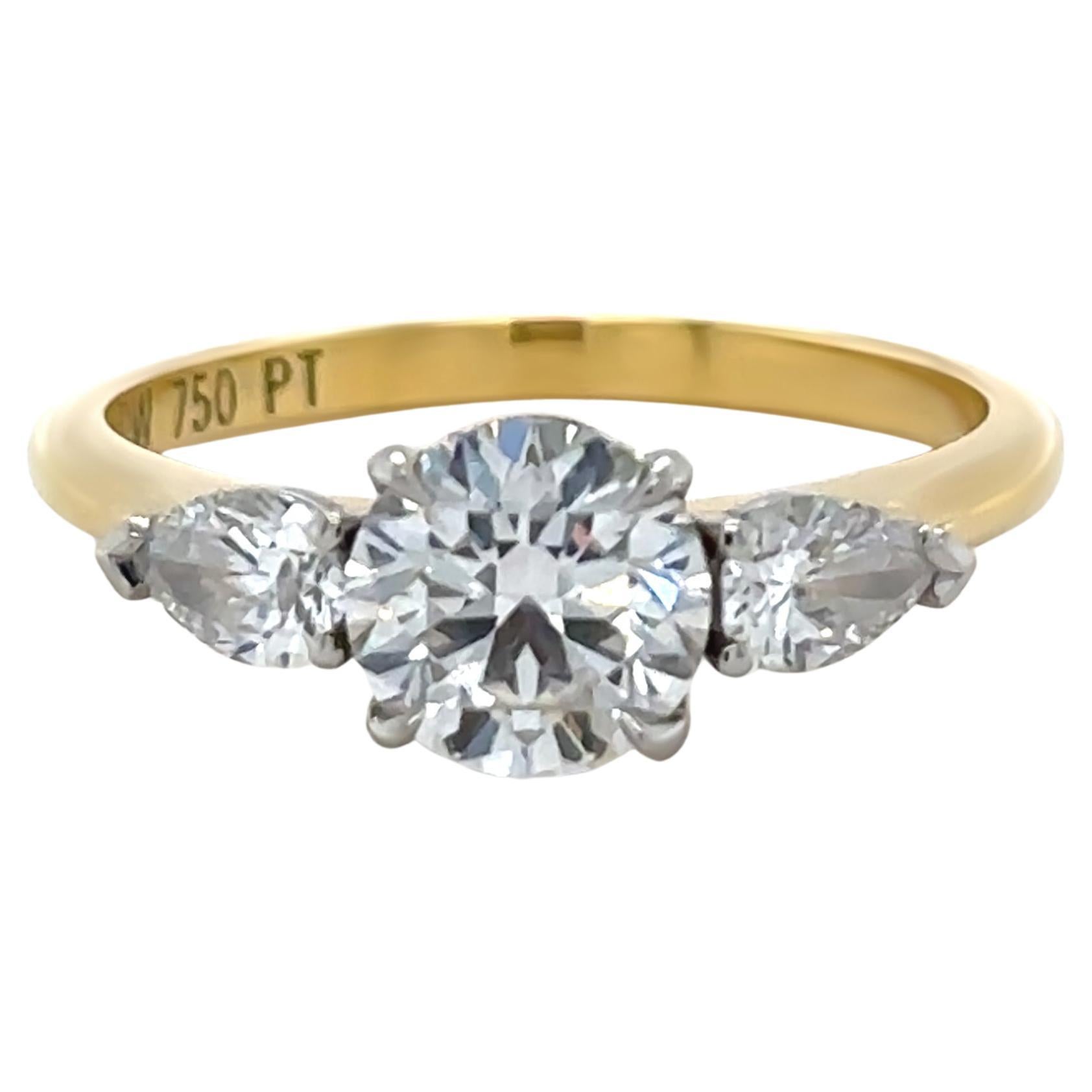 GIA 18ct Gelbgold 
Platin Diamant Verlobungsring 1,37ct 3,7g im Angebot