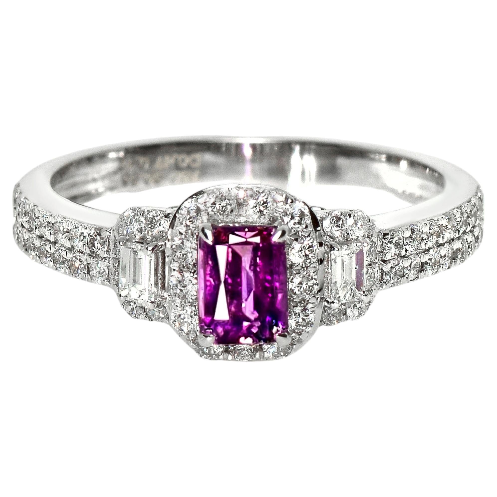 GIA 18K 0.56 Ct Kashmir Unheated Vivid Pink Sapphire Engagement Ring