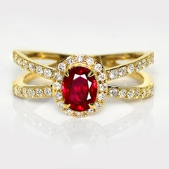 GIA 18K 0.99 Ct Burma Pigeon Blood Red Ruby Engagement Ring