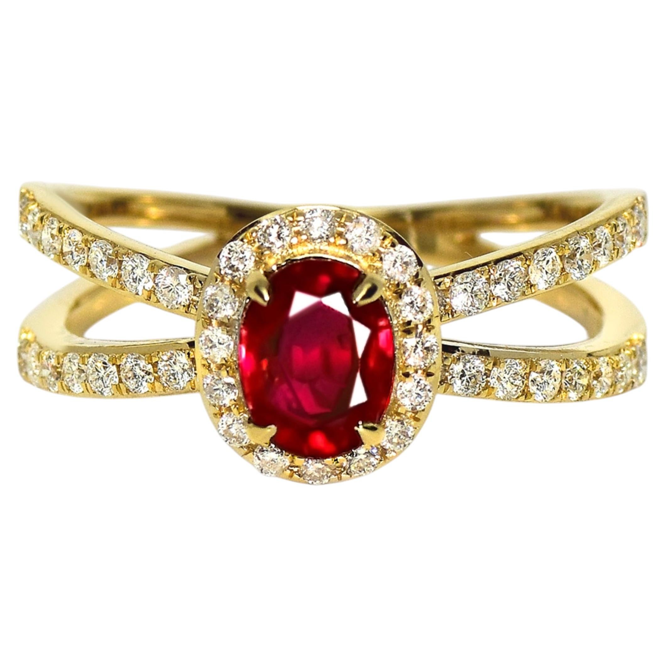 GIA 18K 0,99 Ct Burma Taubenblut roter Rubin Verlobungsring
