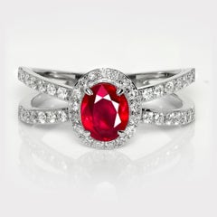 GIA 18K 1.00 Ct Burma Pigeon Blood Red Ruby Engagement Ring