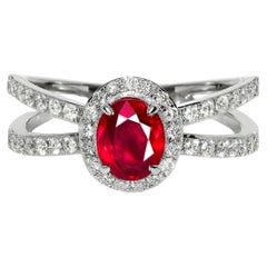 GIA 18K 1.00 Ct Burma Pigeon Blood Red Ruby Engagement Ring