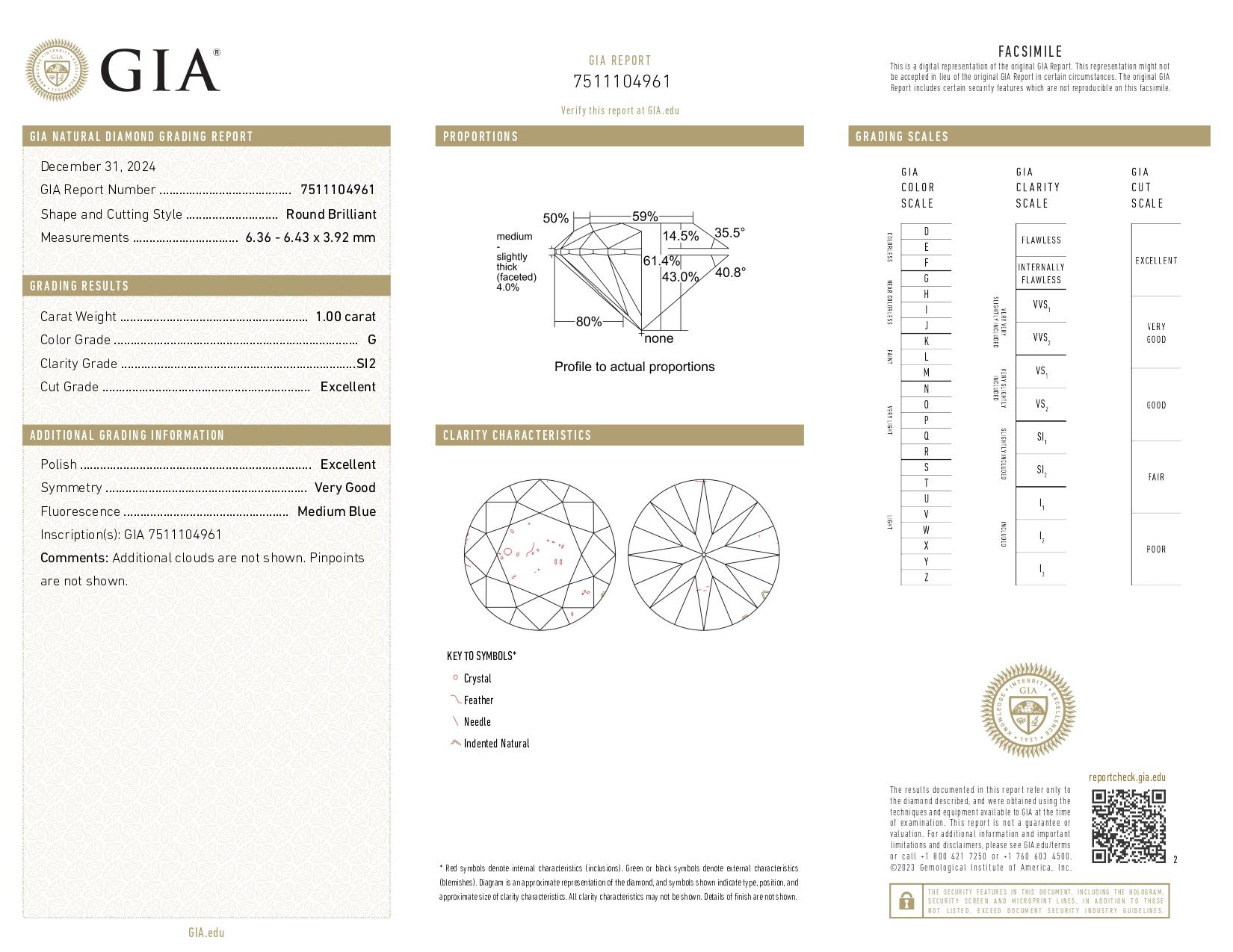 GIA 18K 1.00 Ct G SI2 Diamante Natural Anillo de Compromiso Antiguo en venta 2