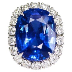 GIA 18K 10.26 ct Royal Blue Sapphire Used Art Deco Engagement Ring