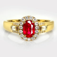 GIA 18K 1.08 Ct Burma Vivid Red Pigeon's Blood Ruby&Diamonds Engagement Ring