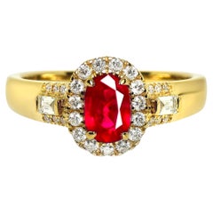 GIA 18K 1.08 Ct Burma Vivid Red Pigeon's Blood Ruby&Diamonds Engagement Ring