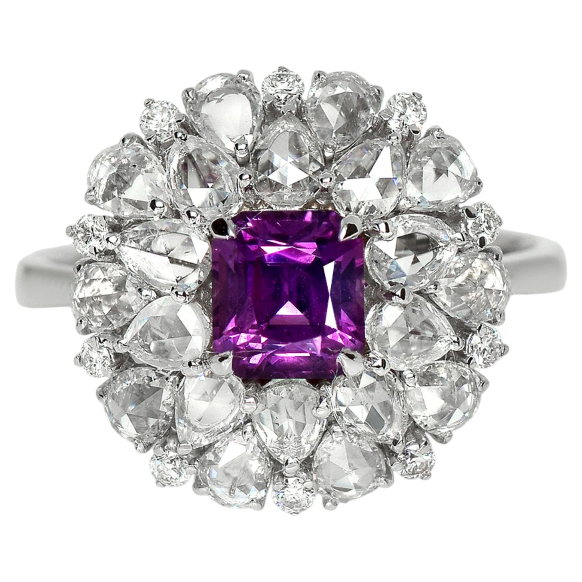 GIA 18K 1.09 Ct Kashmir Unheated Pink Sapphire Art Deco Design Engagement Ring