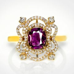 GIA 18K 1.31 Ct Kashmir Unheated Pink Purple Sapphire Engagement Ring